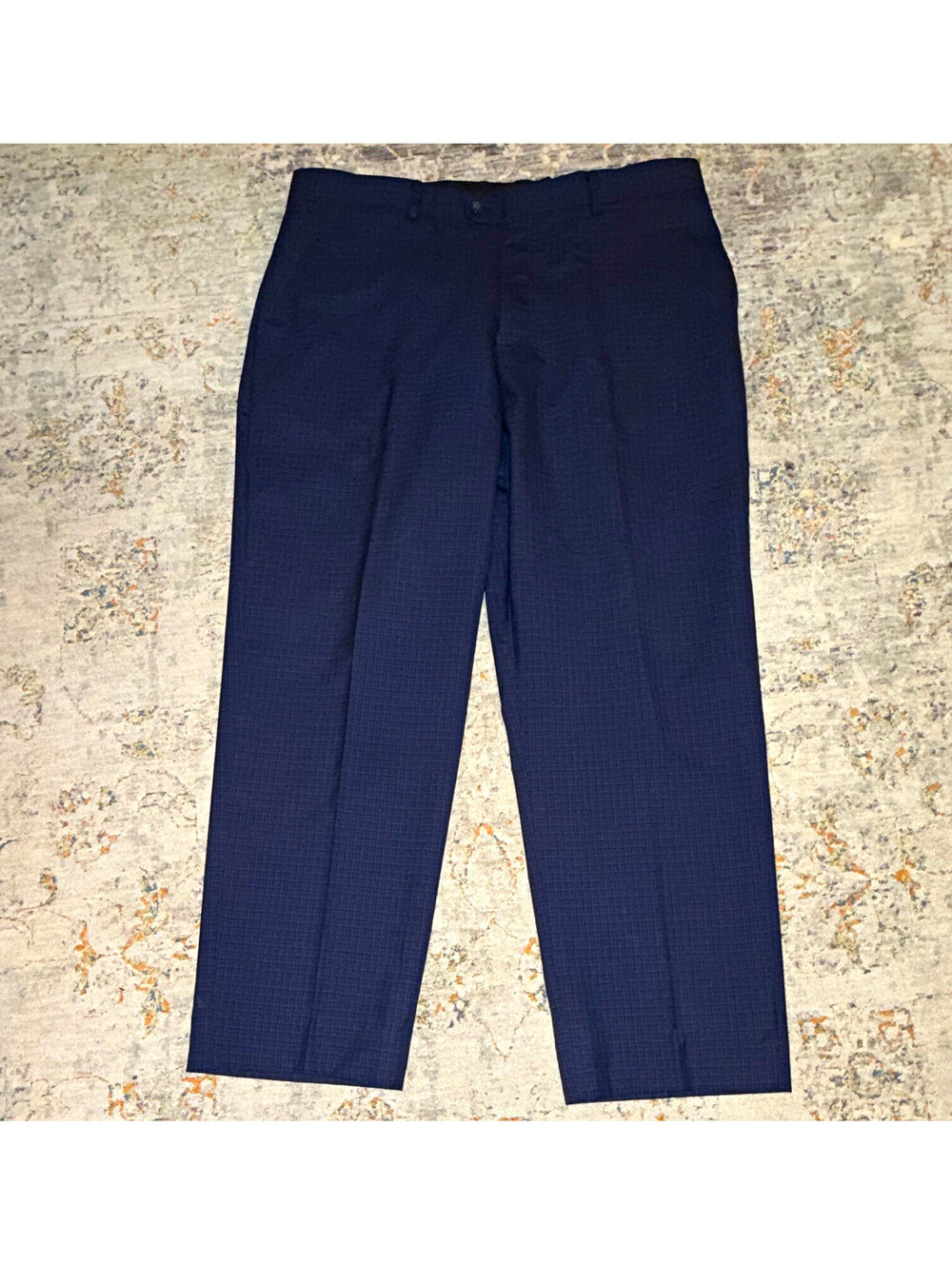 Baroni Blue Check Dress Pants Mens Flat Front Button Closure 38R Regular A320